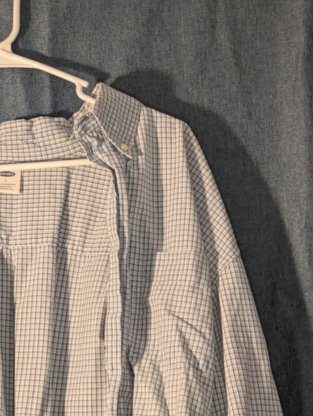 Old Navy Button Down Shirt Men's Large Blue White Grid Check Casual Cotton