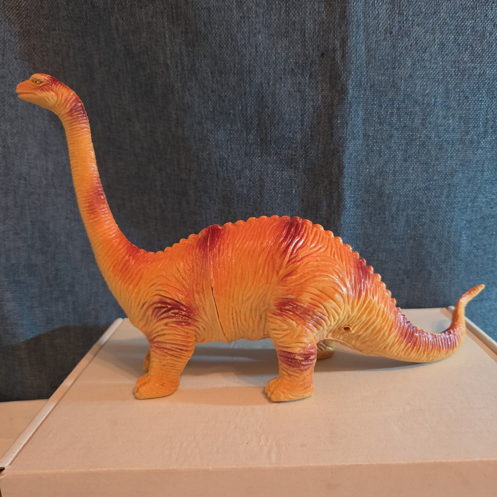 Apatosaurus Dinosaur Toy 11” Soft Vinyl Orange Red Stripe Brontosaurus Figure