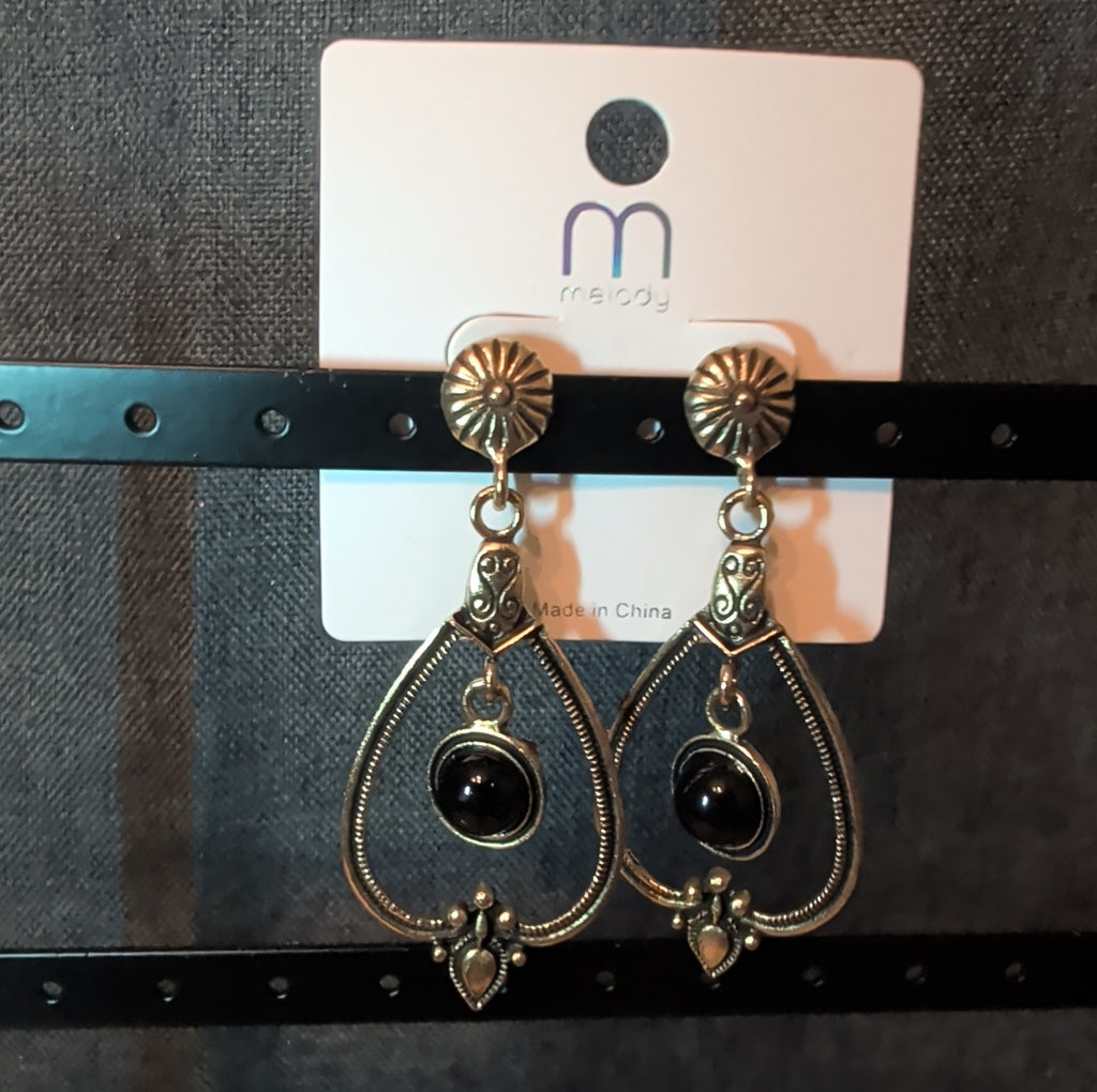 Melody Boho Western Dangle Earrings Gold Tone Black Bead Vintage Vibe