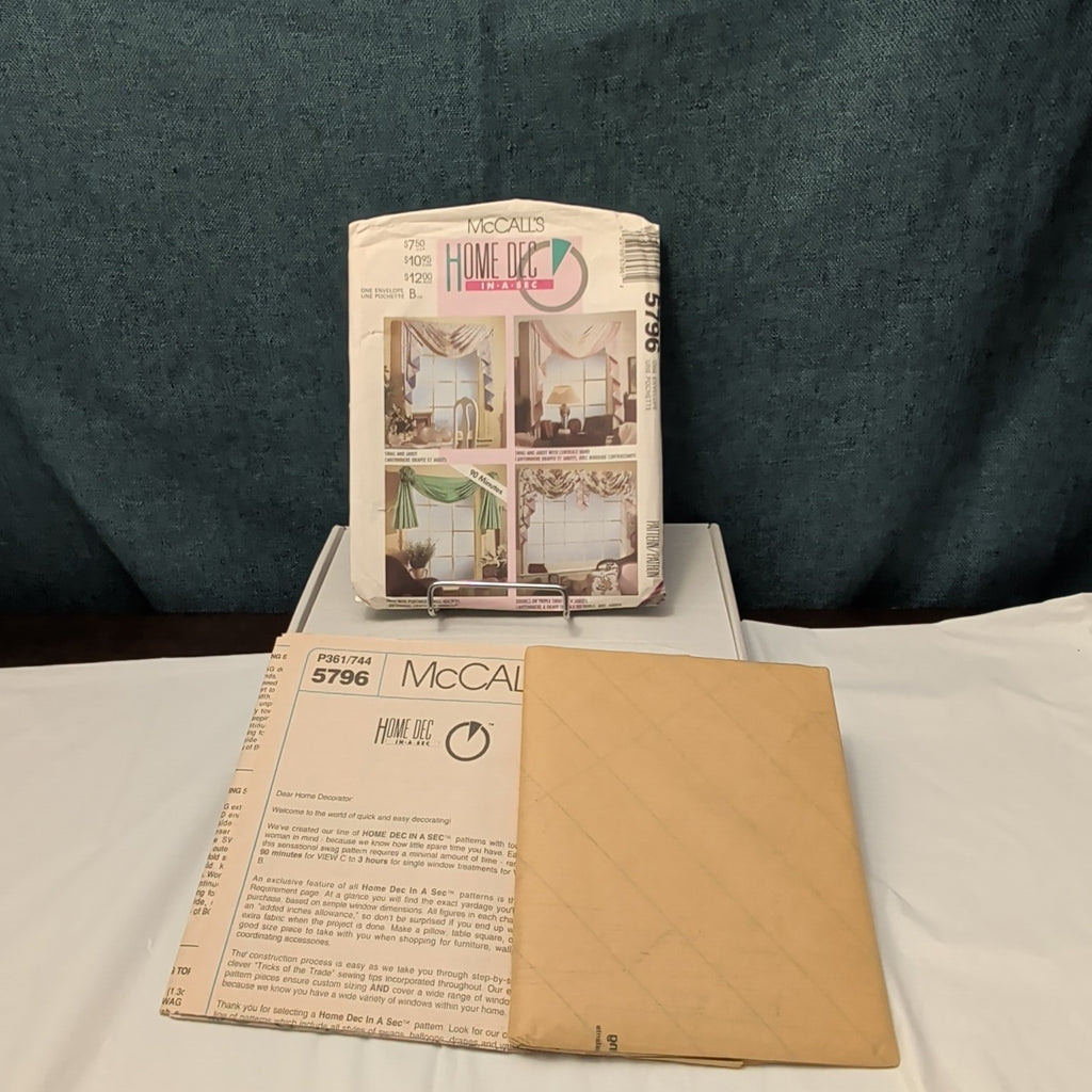 Vintage McCALL'S 5796 Sewing Pattern | Window Swags & Jabots | Curtains 1992 OOP
