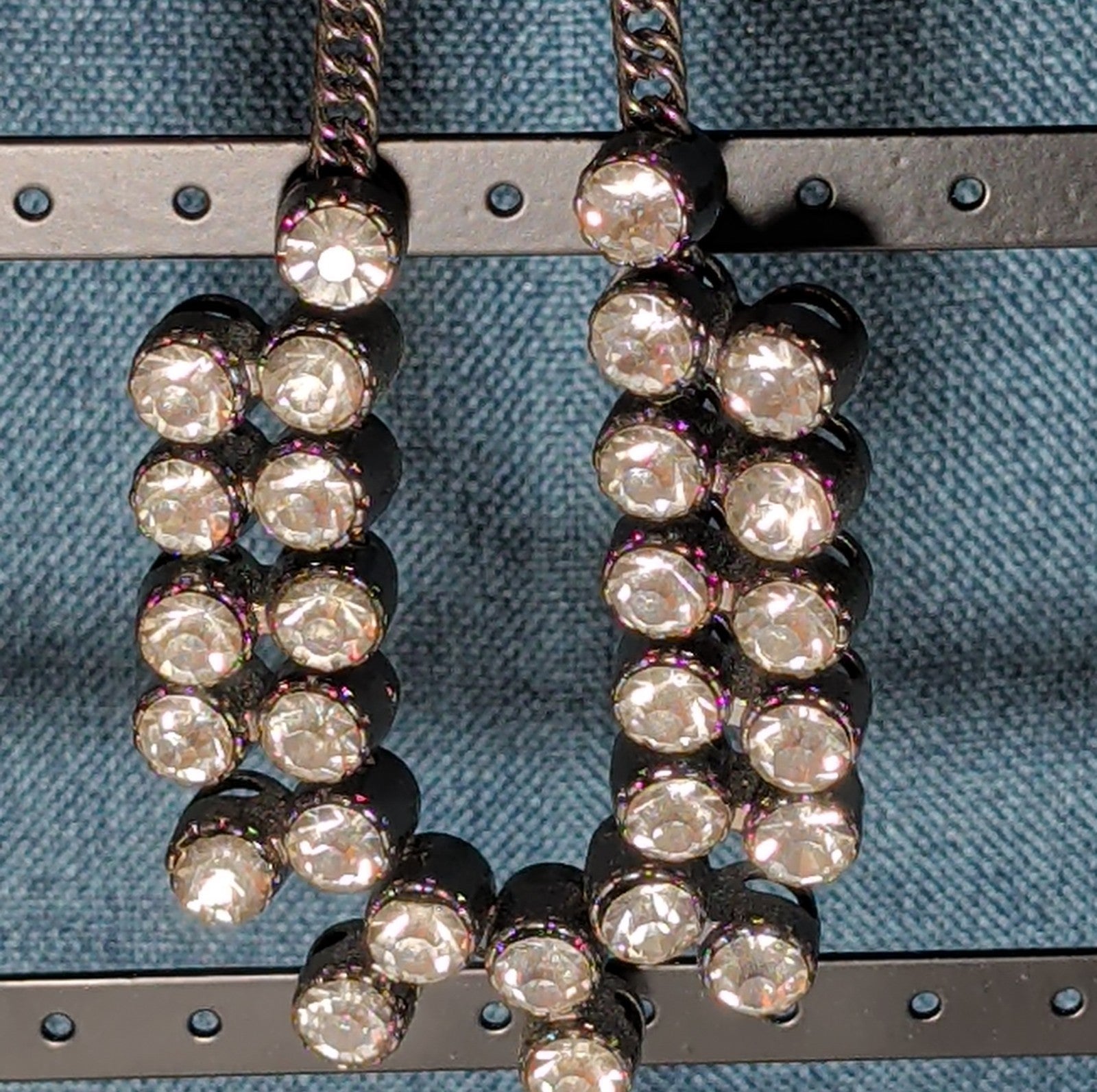 Gunmetal Double Layer Crystal Statement Necklace Edgy Glam