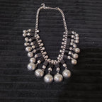 Chunky Silver Bib Statement Necklace Black Cube Cascading Collar Choker Punk Mod