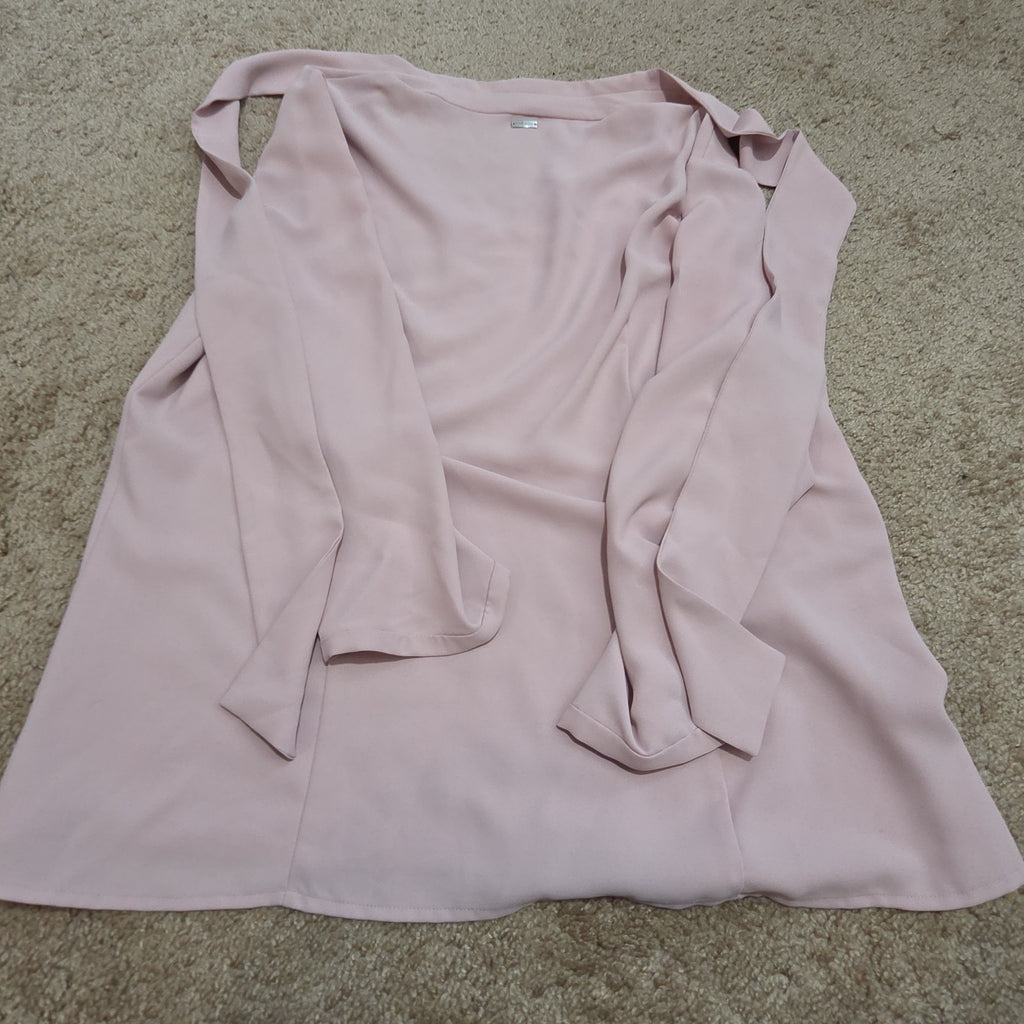 Anne Klein Blouse L Pink Tie Neck V-Neck Long Sleeve Career Top