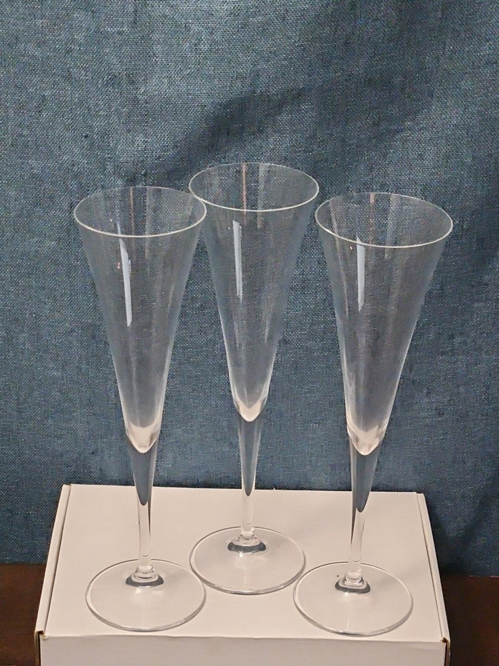 Set of 3 Tall Champagne Flutes | 9.5" Trumpet Shape | Elegant Clear Glass