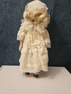 Vintage 8" Porcelain Doll | Blonde with Bonnet & Ruffled Dress