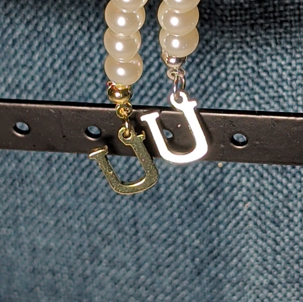 Faux Pearl Purse Charm Gold Silver Tone Letter U