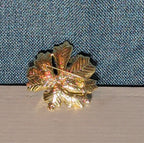 Peony Flower Brooch Pin Gold Tone Faux Pearl Enamel Coquette NWOT