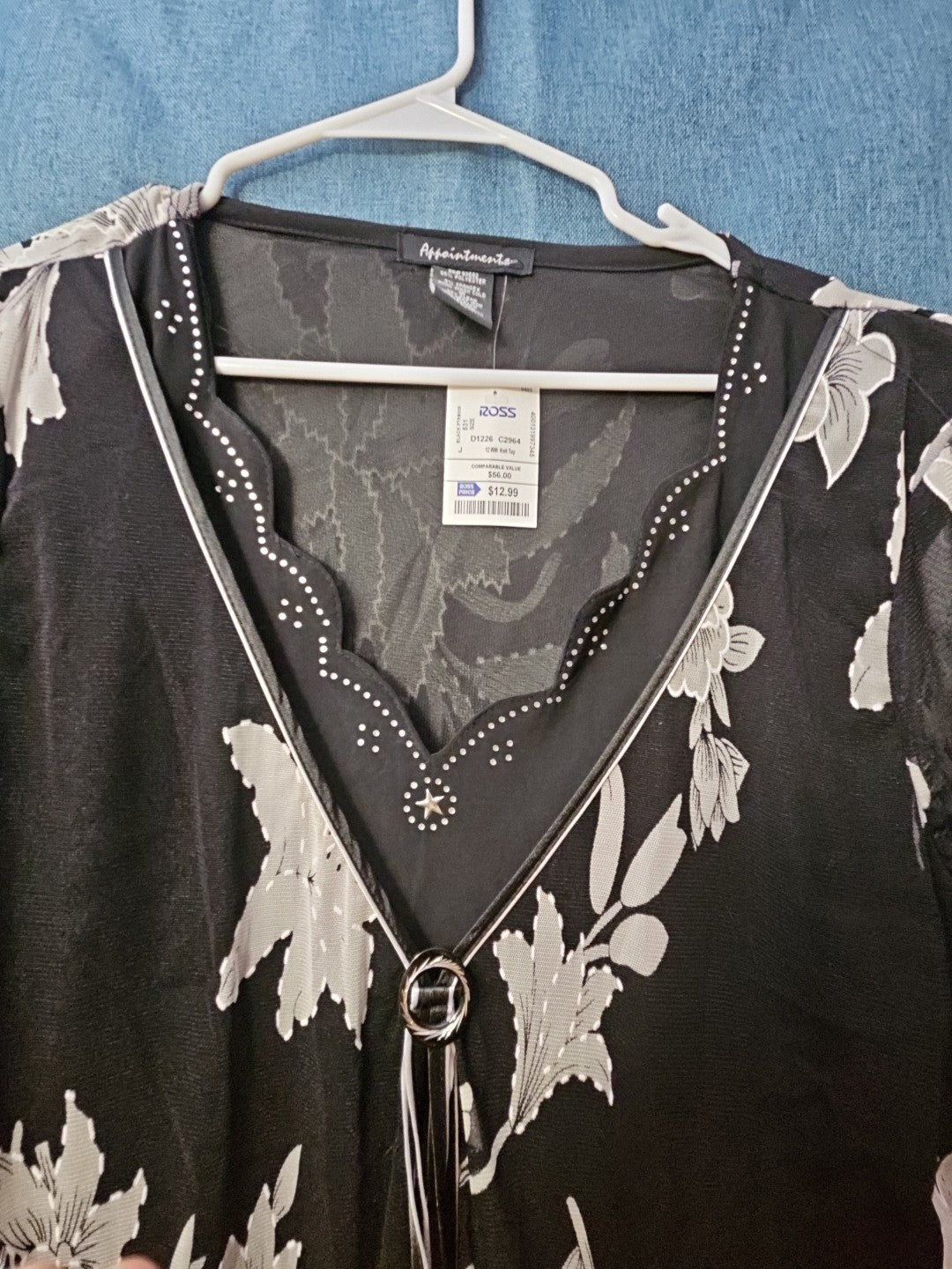 NWT Appointments 1X Whimsigoth Blouse Black Mesh Floral Fairycore Y2K Ring Top