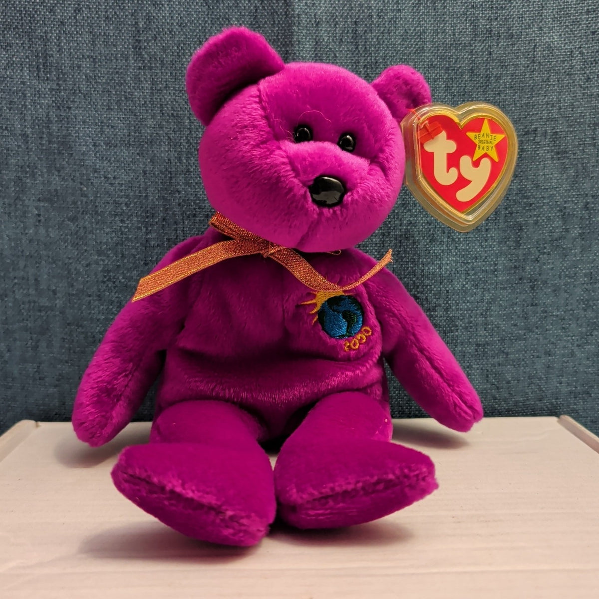 Ty Beanie Baby Millennium Bear MWMT Retired Holographic Tag Purple 2000 Y2K Toy
