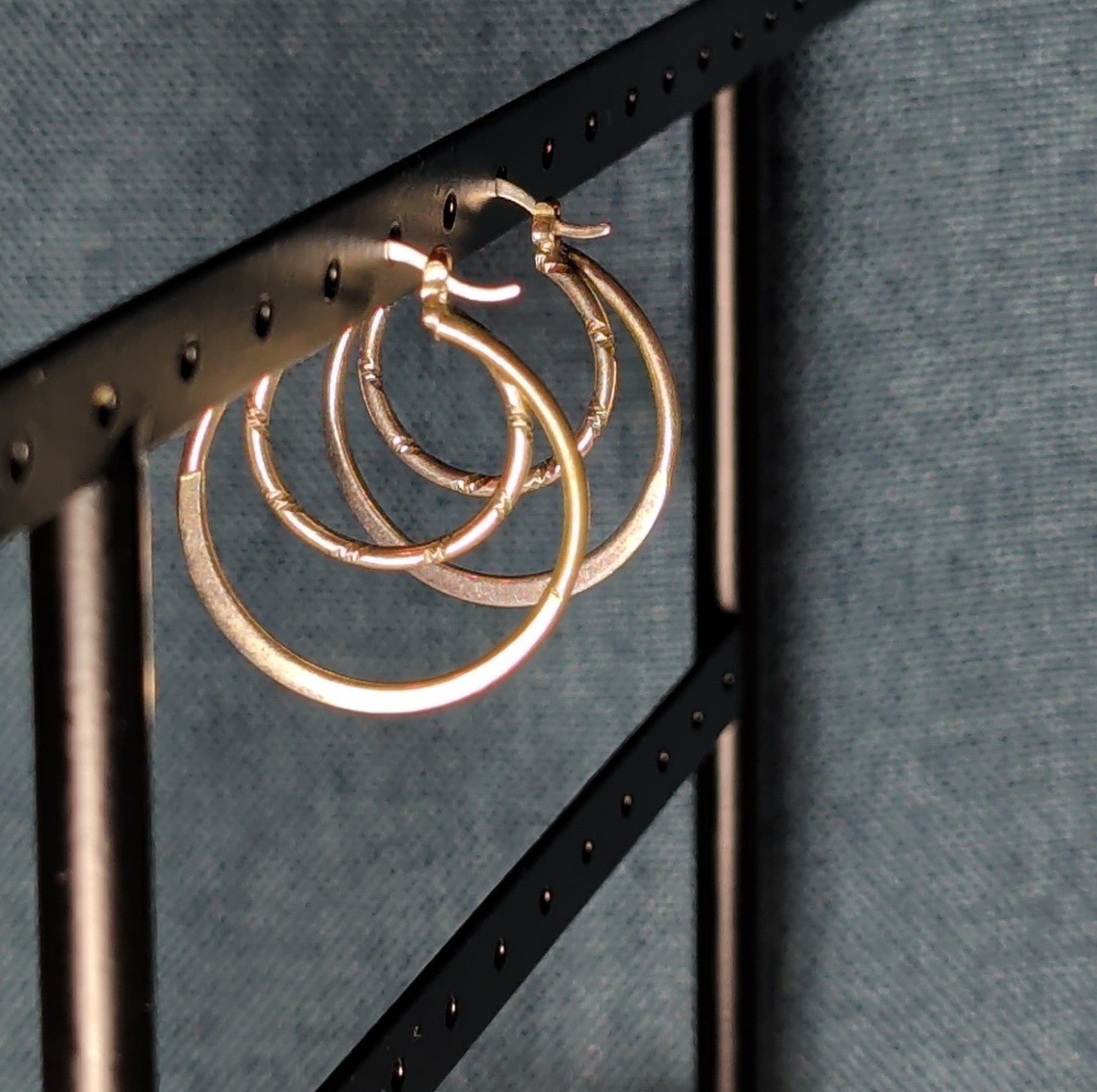 Double Hoop 925 Sterling Silver Textured Y2K