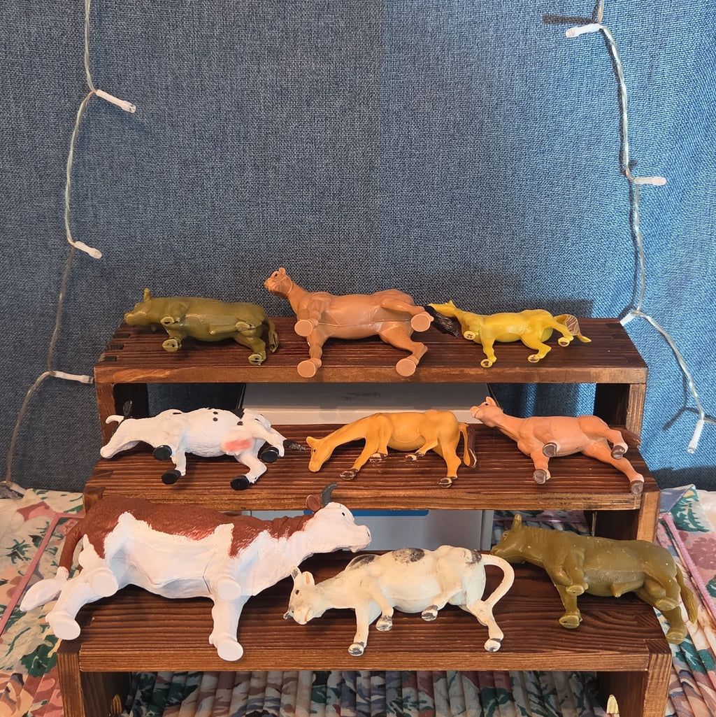 Farm Animals 9Pc Lot Plastic Horses Cows Vintage Style P