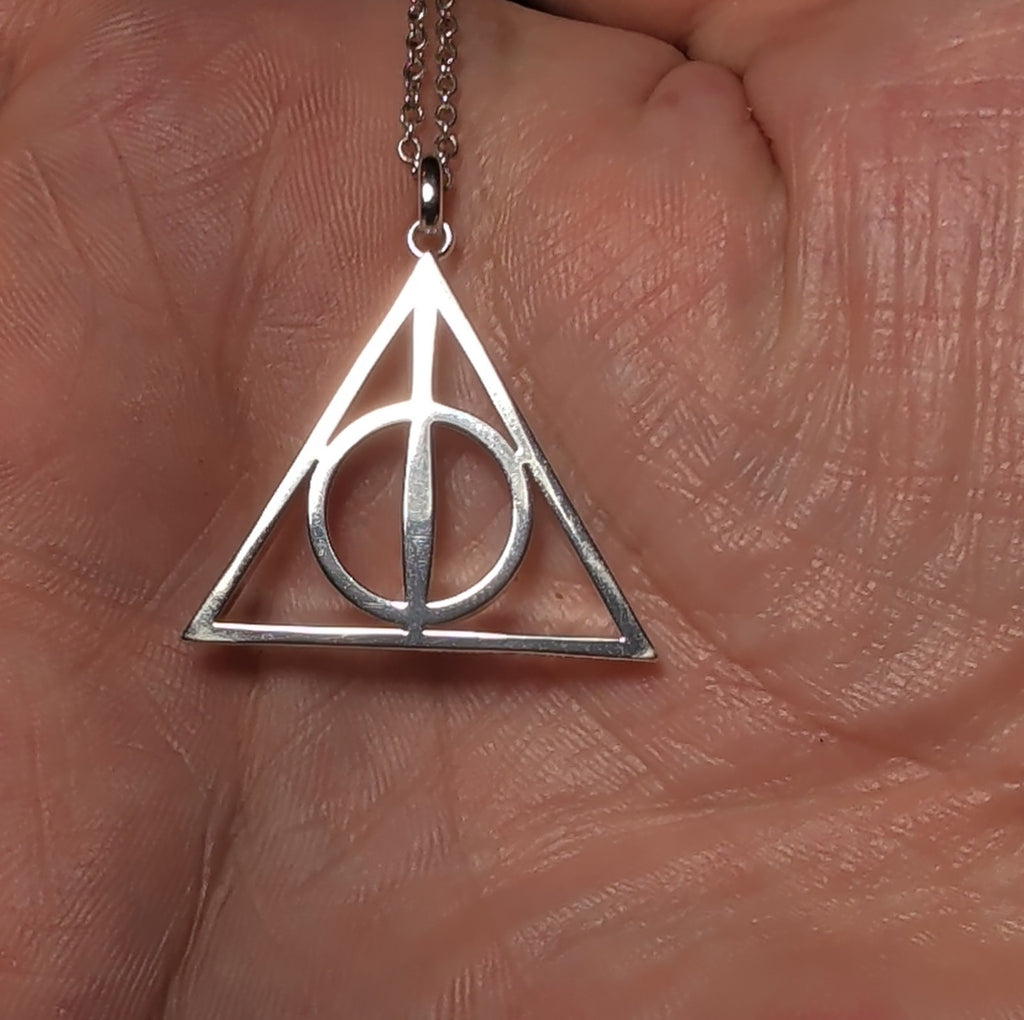 Harry Potter Deathly Hallows Silver Tone Pendant Chain Necklace