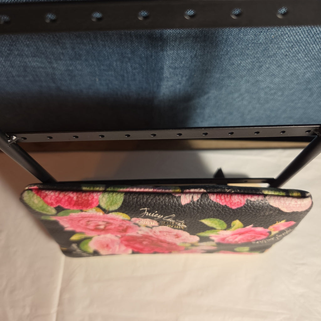 Juicy Couture Rose Floral Zipper Pouch Card Holder Black Pink Y2K
