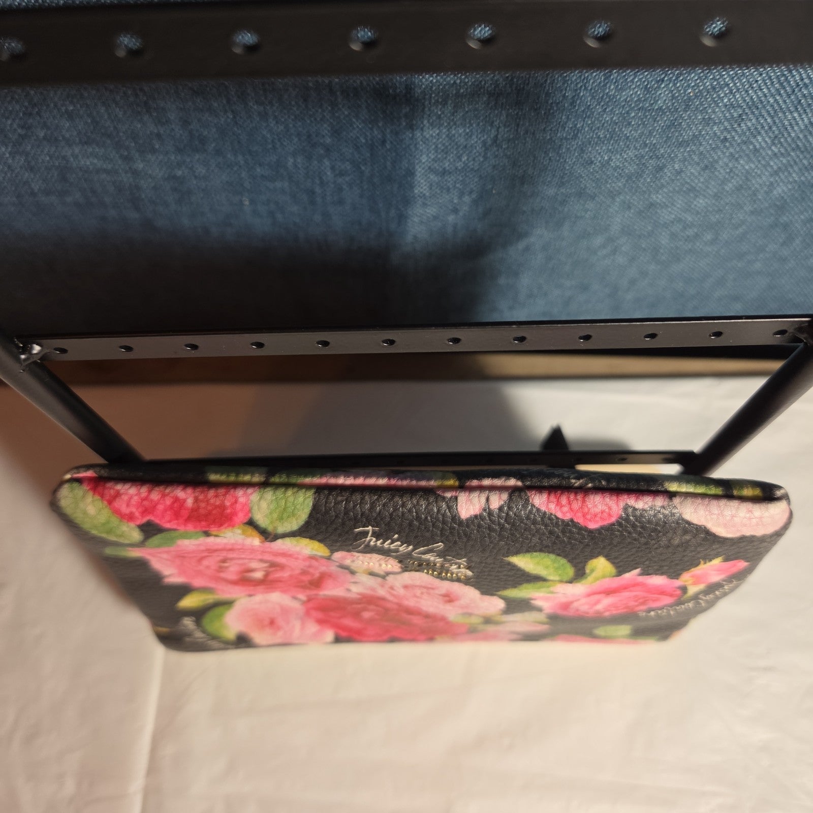 Juicy Couture Rose Floral Zipper Pouch Card Holder Black Pink Y2K