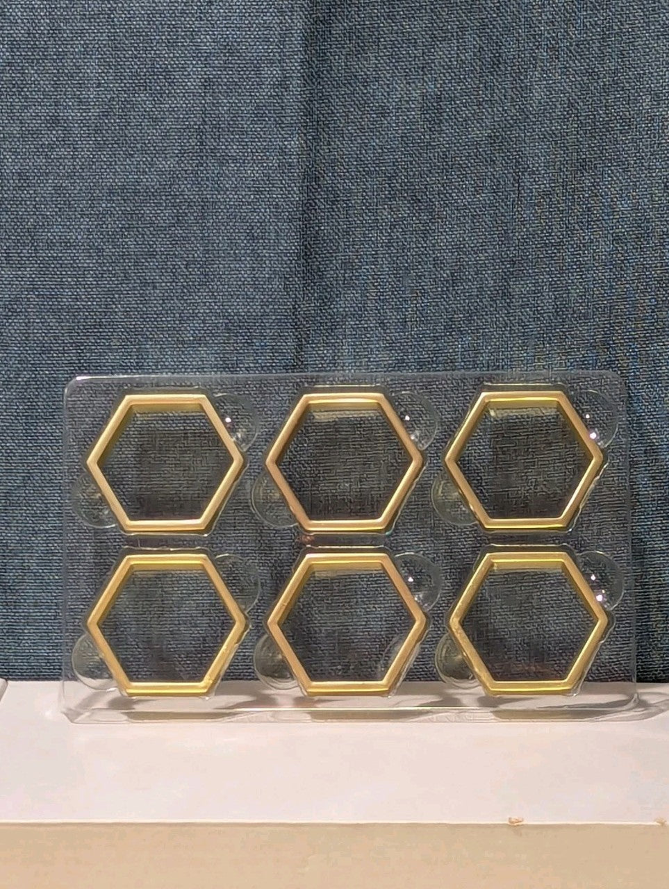 Set of 6 Modern Gold Hexagon Napkin Rings | Metal Geometric Table Decor | NEW