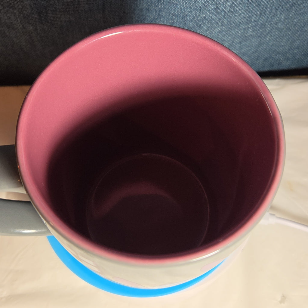 Disney Parks Stitch Loyal Brave Grey Ceramic Mug Pink Inside