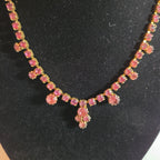 Fringe Necklace Pink Rhinestone Gold Tone Retro Glam