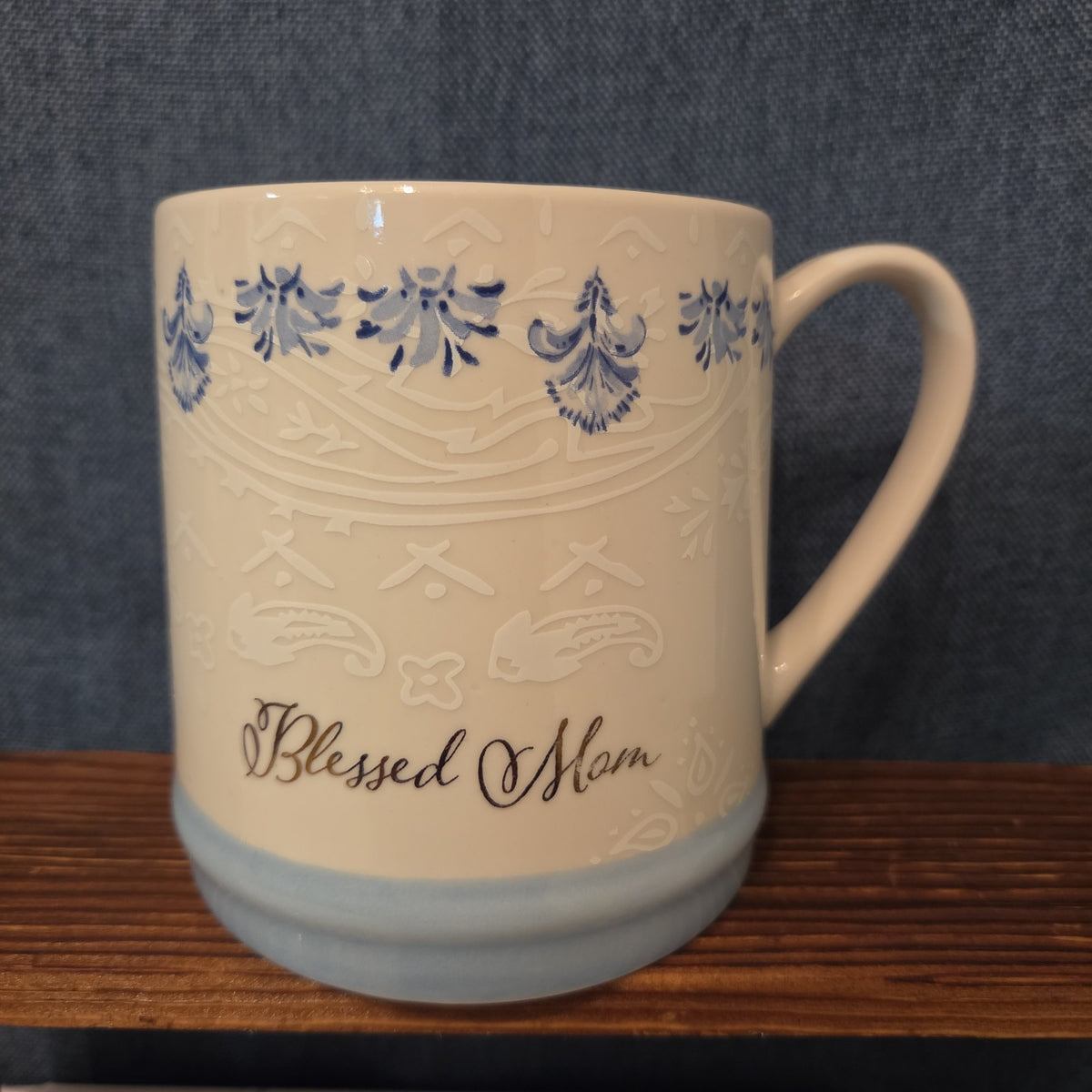 Blessed Mom Coffee Mug For You & Your House 18oz Ceramic Blue White