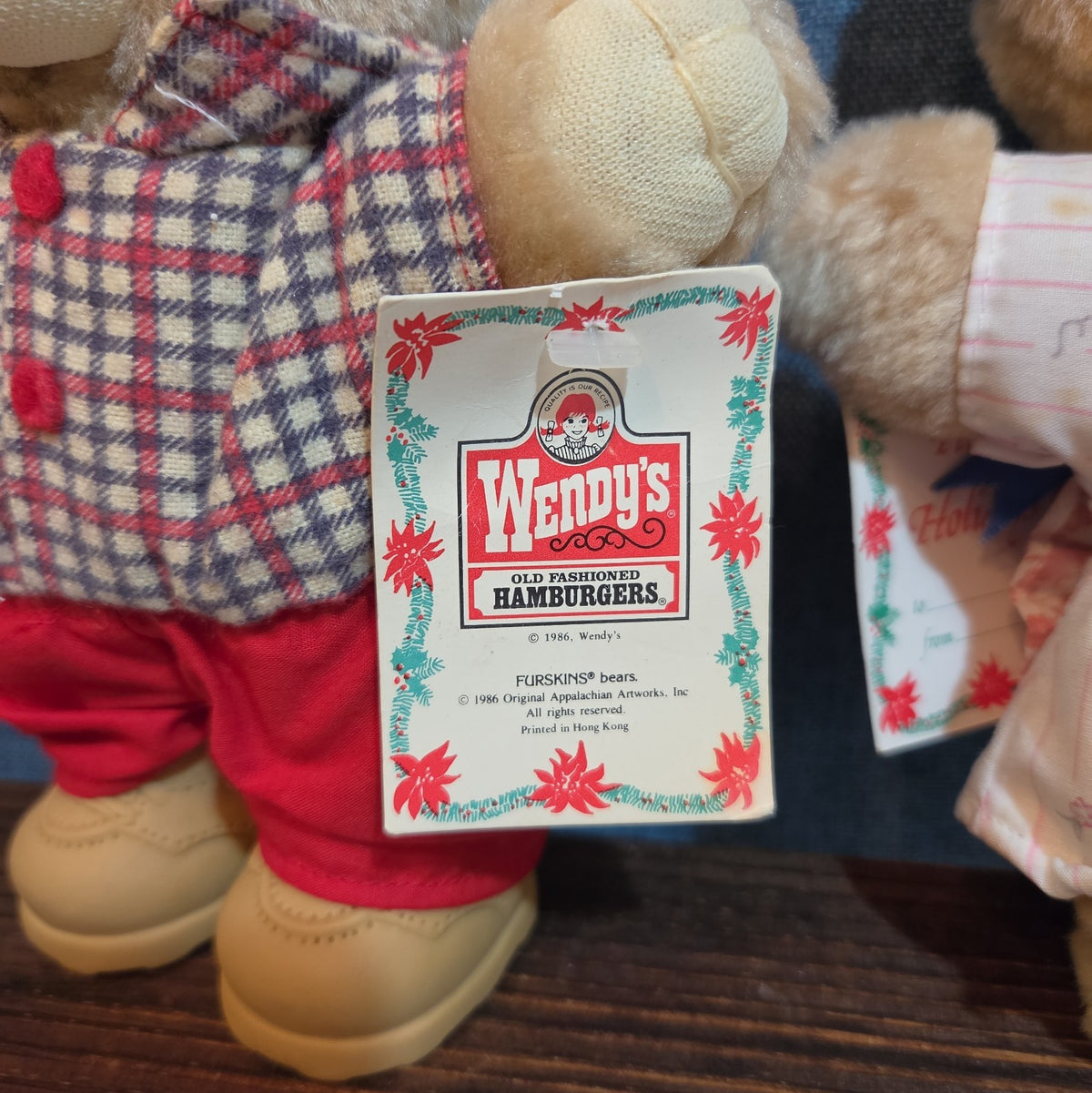 Wendy's Furskins Boone Bear Plush Plaid Outfit 1986 Vintage Holiday Tagged