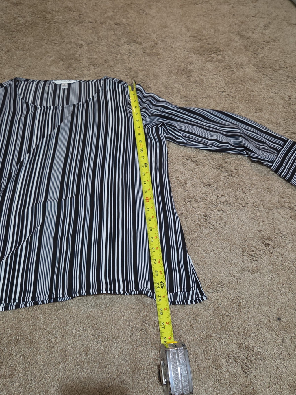 Counterparts Striped Blouse Women XL Black White Long Sleeve Top
