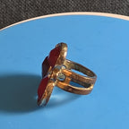 Red Gemstone Cluster Ring Gold Tone Statement Size 8.5