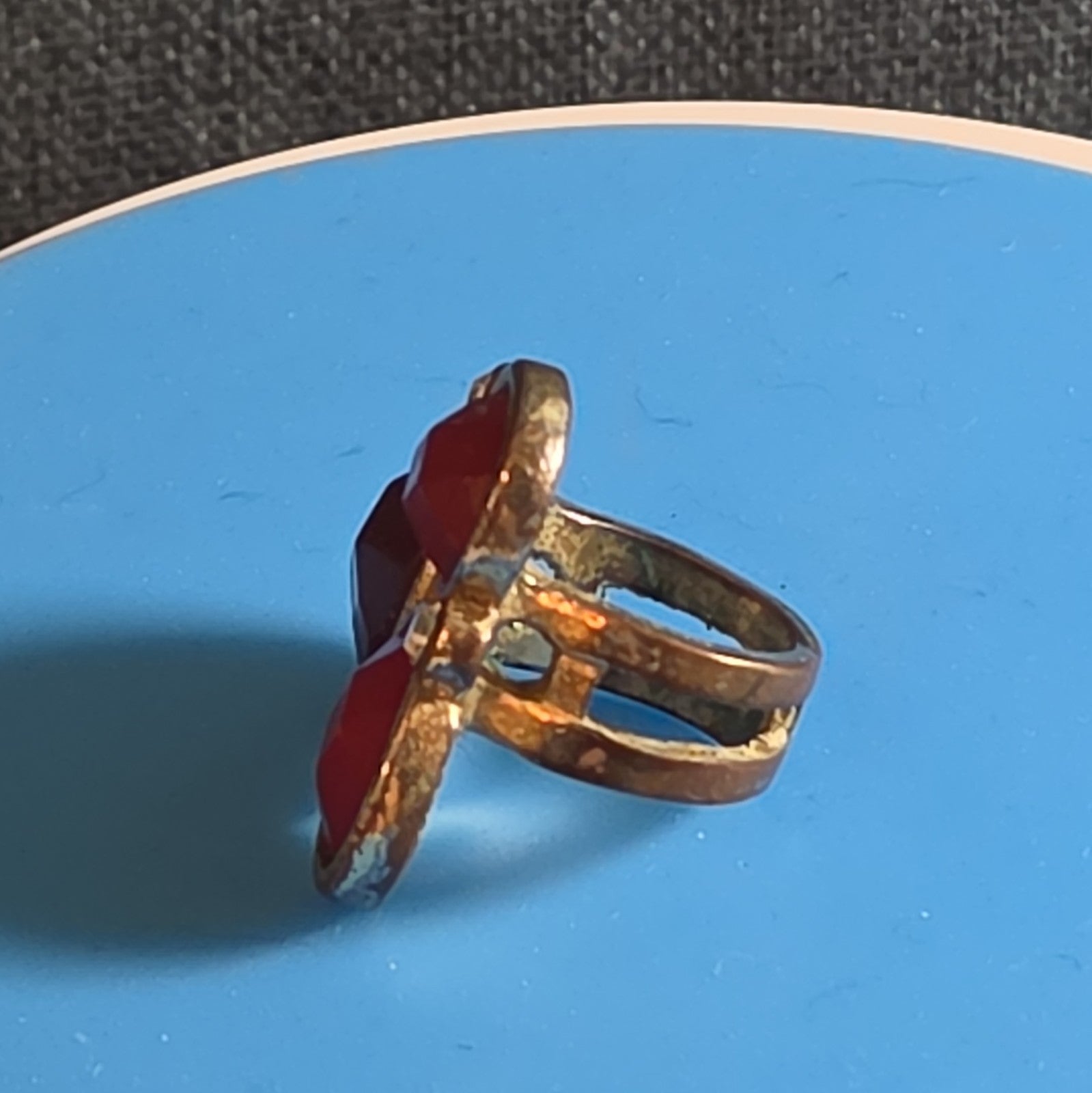 Red Gemstone Cluster Ring Gold Tone Statement Size 8.5