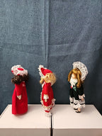Set of 3 Vintage Porcelain Dolls | Red & Green Velvet | Christmas Carolers