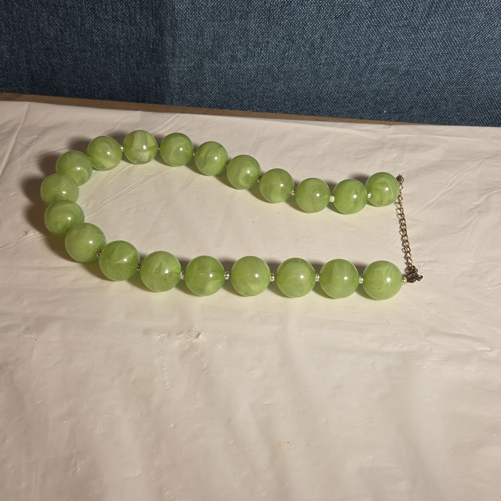 Chunky Bead Necklace Marbled Green Acrylic Retro Y2K PreOwned