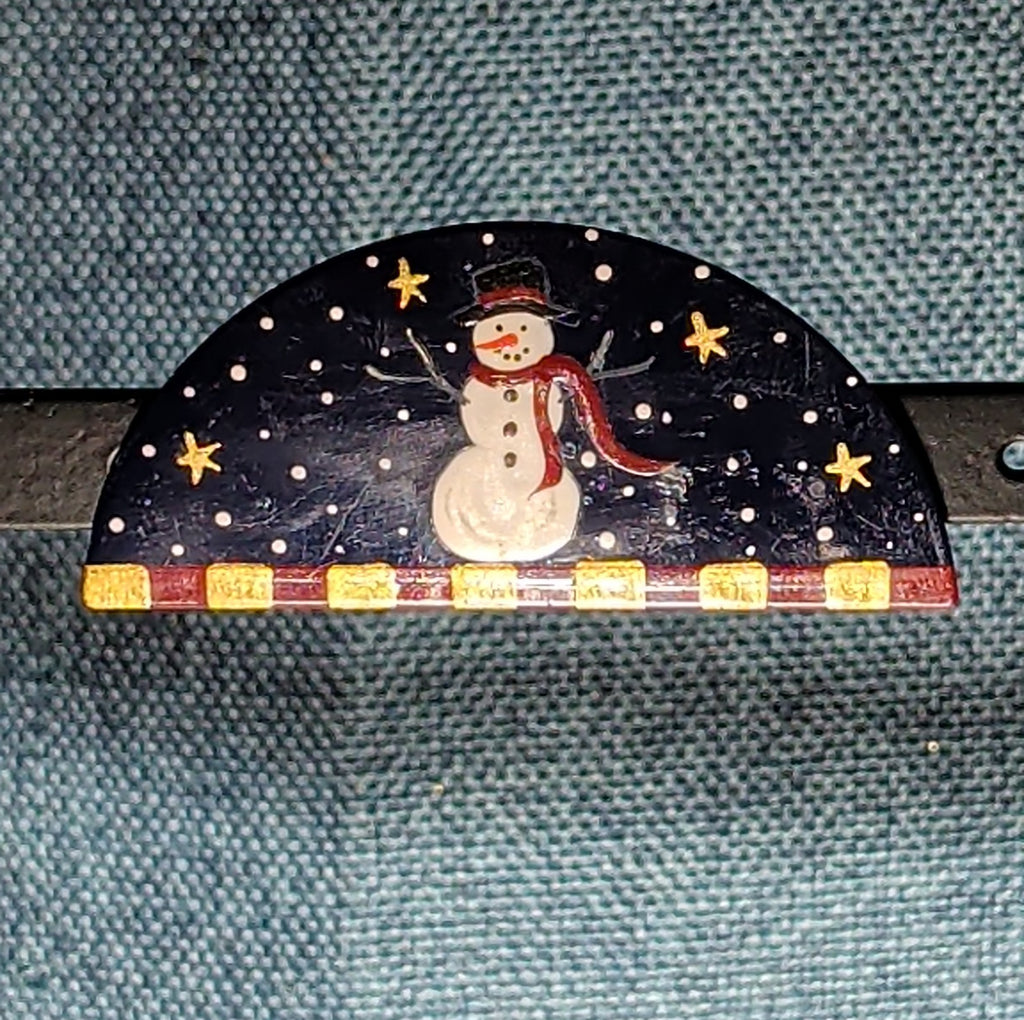 JB Snowman Half Moon Painted Metal Brooch 1996 Folk Art