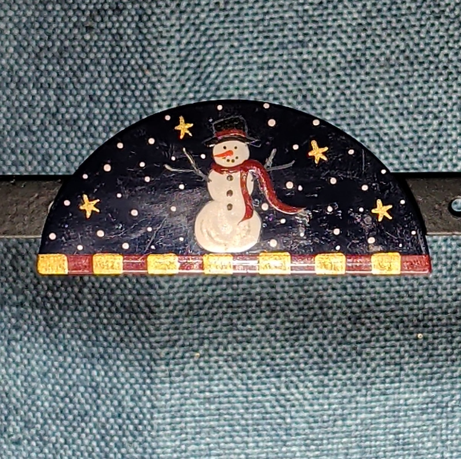 JB Snowman Half Moon Painted Metal Brooch 1996 Folk Art