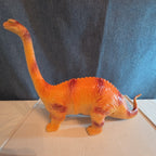 Apatosaurus Dinosaur Toy 11” Soft Vinyl Orange Red Stripe Brontosaurus Figure