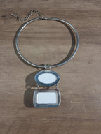 White Stone Pendant Silver Tone Omega Collar Choker Statement Necklace