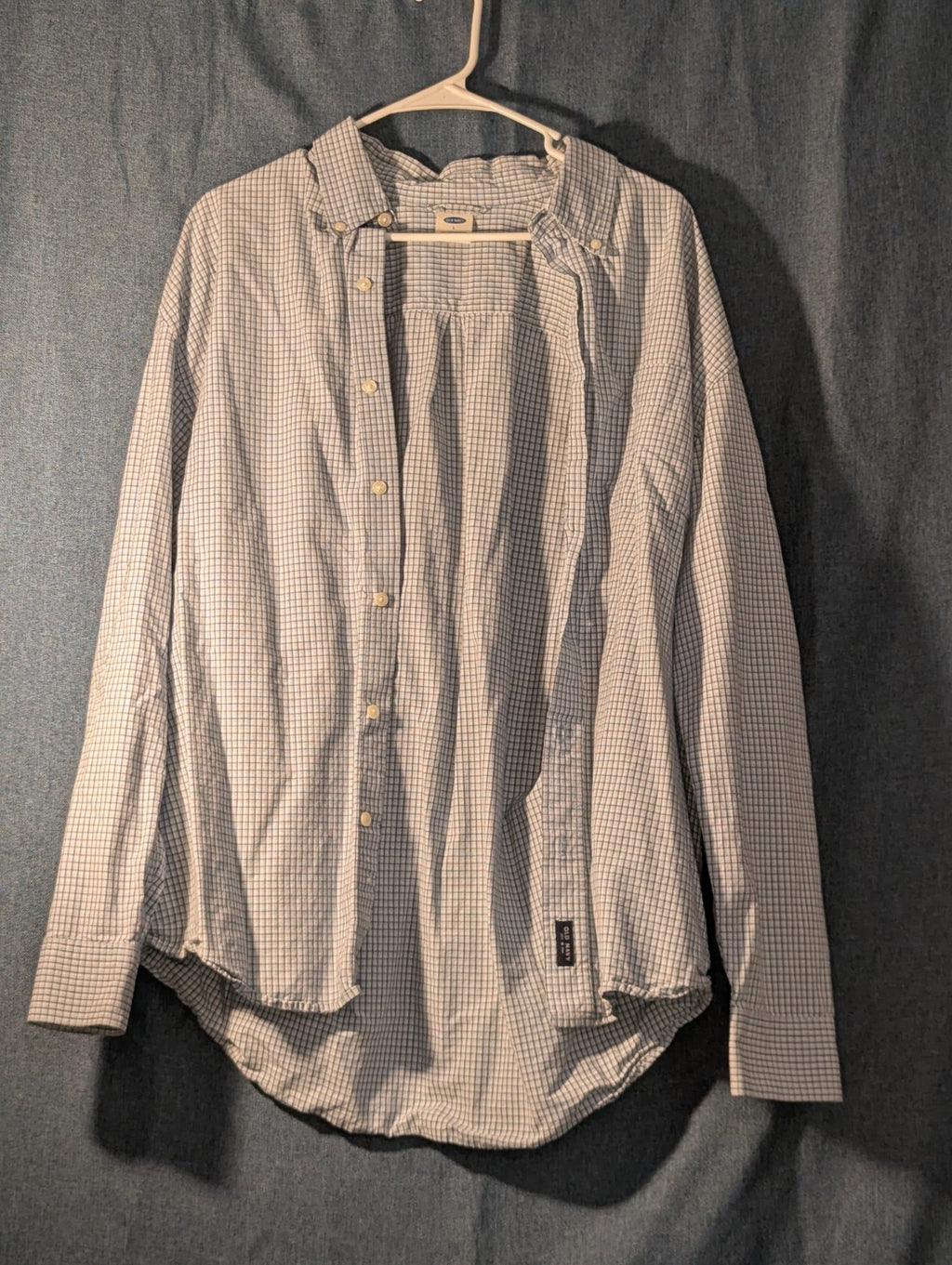 Old Navy Button Down Shirt Men's Large Blue White Grid Check Casual Cotton
