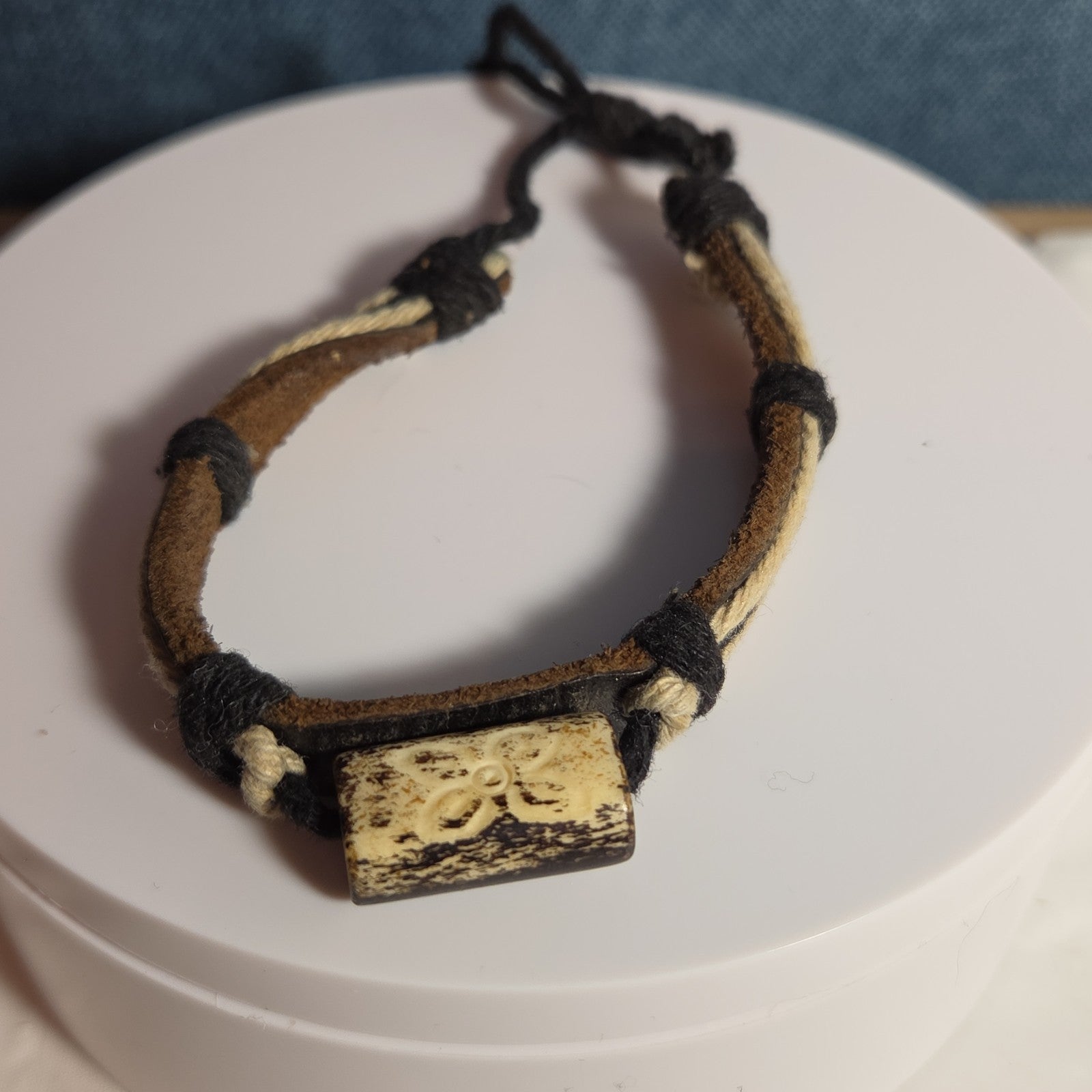 Boho Tribal Leather Cord Bracelet Carved Bead Unisex