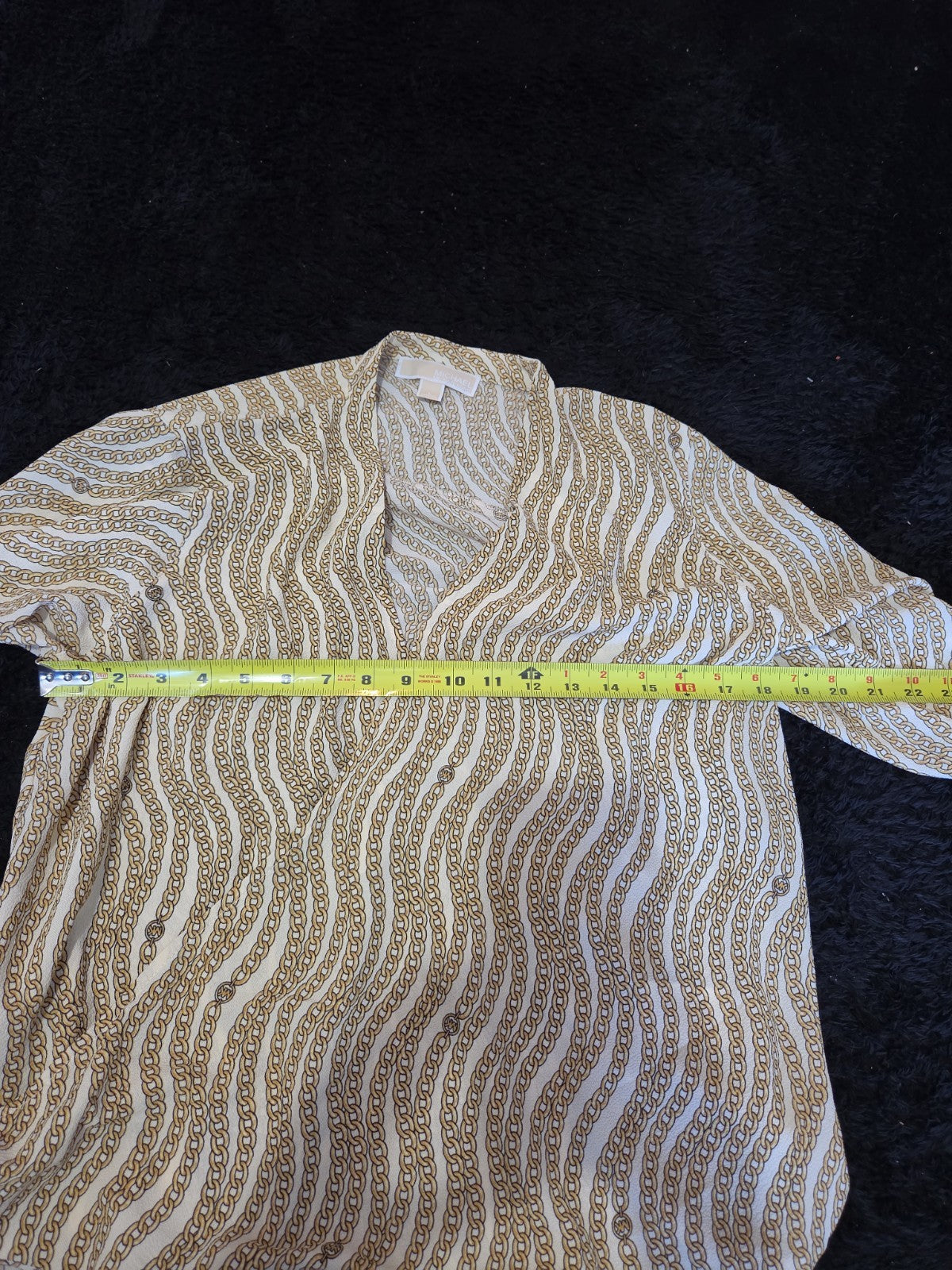 Michael Kors Blouse Gold Chain Link Print Wrap V-Neck Stretch Top L Gently Used