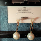 HS DP Fashion Pearl Drop Hoop Earrings 14K Gold Plated S925 Post Classic