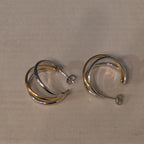 Triple Hoop Mixed Metal Gold Silver Tone Earrings Modern