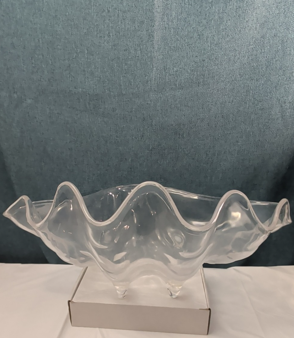 Large Acrylic Clam Shell Serving Bowl 18" Wavy Scalloped Beach House Centerpiece