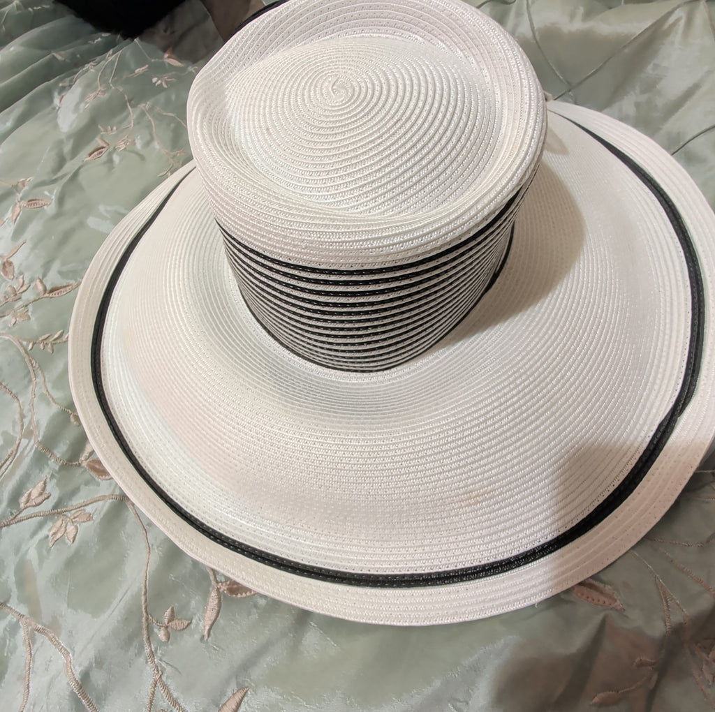 Tuscany Wide Brim Church Derby Dress Hat Black White Flower Bow Ribbon