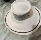 Tuscany Wide Brim Church Derby Dress Hat Black White Flower Bow Ribbon