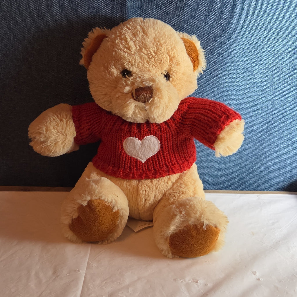 Avon 2010 Teddy Bear Plush Red Knit Heart Sweater Tan 9" Valentine