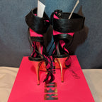 RedKiss Summer Stunner Heels Size 8.5 Pink Black Lace Up Caged Stiletto