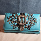 Turquoise Western Buckle Floral Trifold Crossbody Wallet NWT