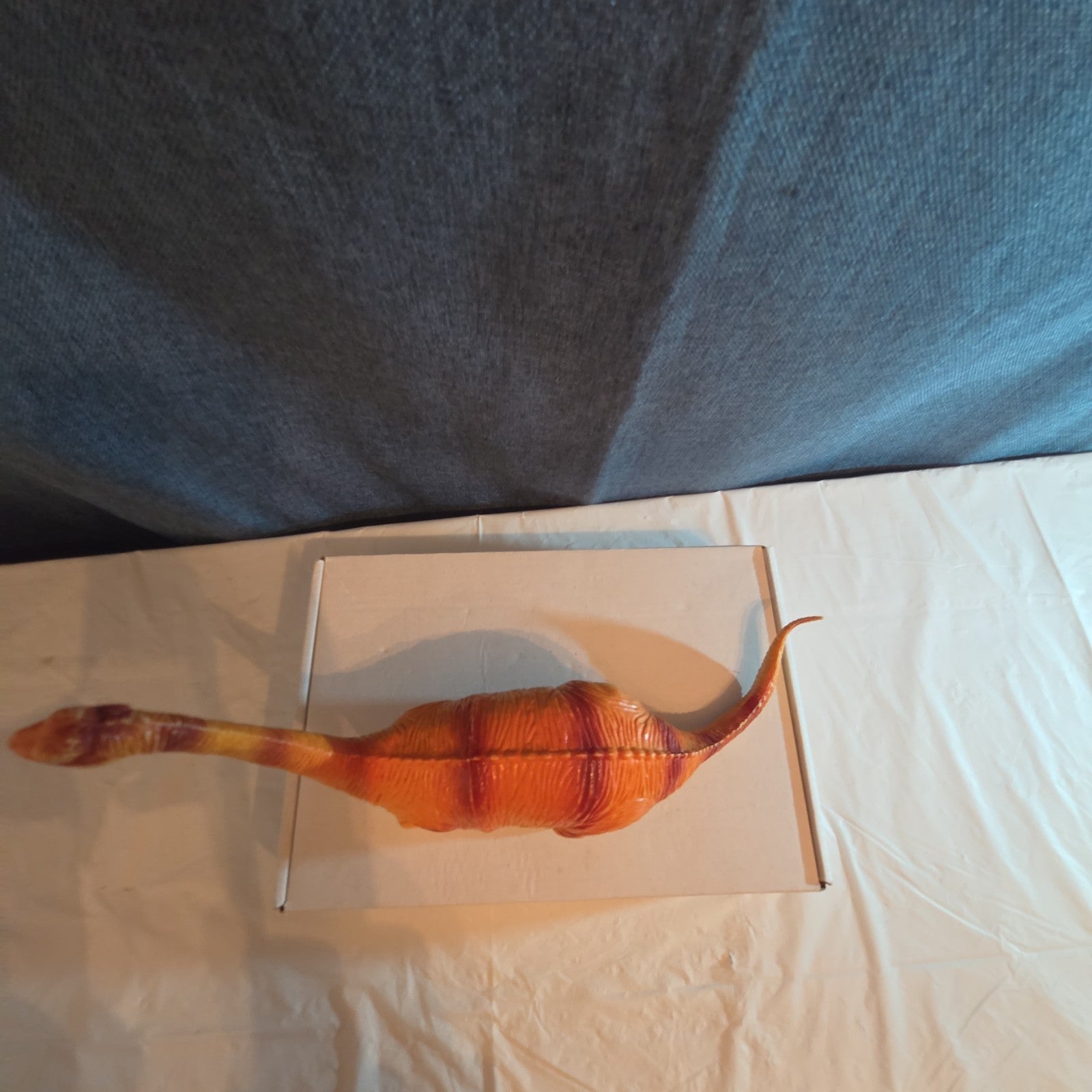 Apatosaurus Dinosaur Toy 11” Soft Vinyl Orange Red Stripe Brontosaurus Figure