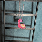 Cheshire Cat Necklace Pink Enamel Silver Tone Pop Culture