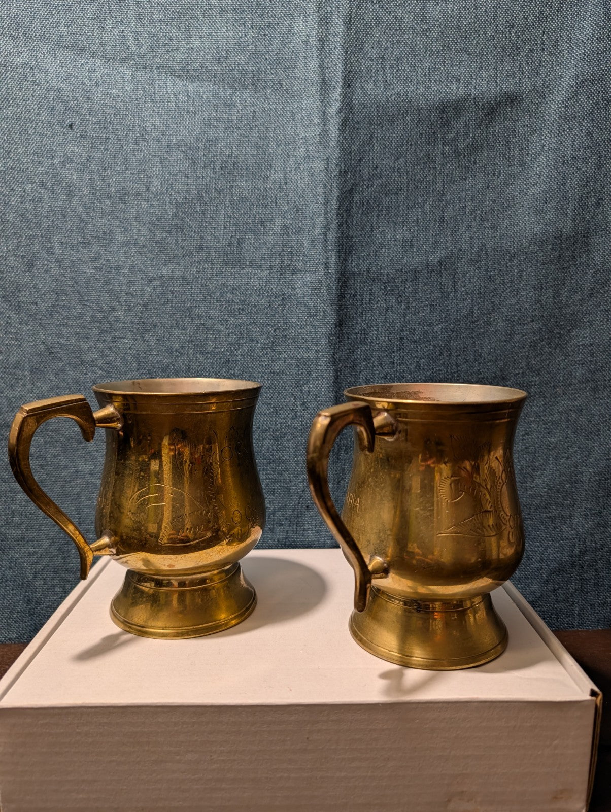 6 Vintage Etched Brass Mugs | Saudi Souvenir Goblets | Schree Amber  & Co.
