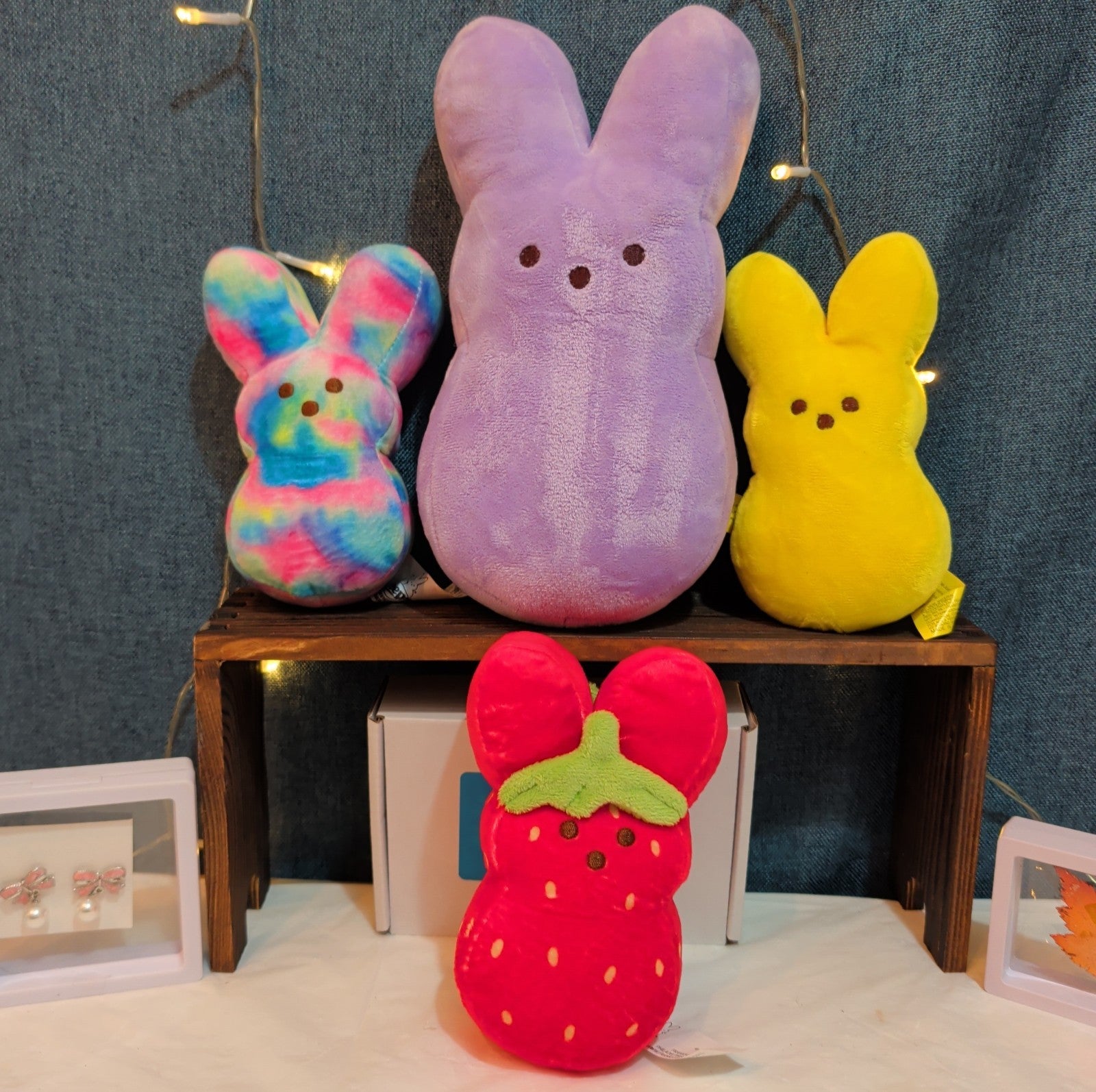 Peeps Bunny Plush Lot 4 Strawberry Tie-Dye Purple Yellow 2014