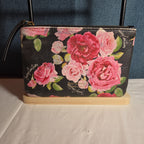 Juicy Couture Rose Floral Zipper Pouch Card Holder Black Pink Y2K