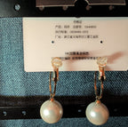 HS DP Fashion Pearl Drop Hoop Earrings 14K Gold Plated S925 Post Classic