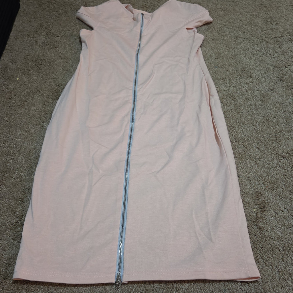 Blush Pink Midi Dress Full Zip Cutout Short Sleeve Bodycon XXL